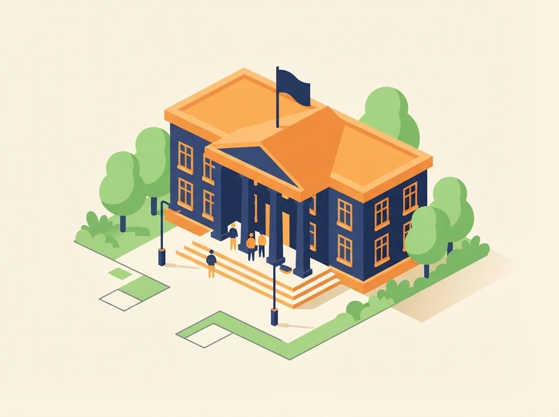Isometric illustration of a town hall meeting with rows of seated residents